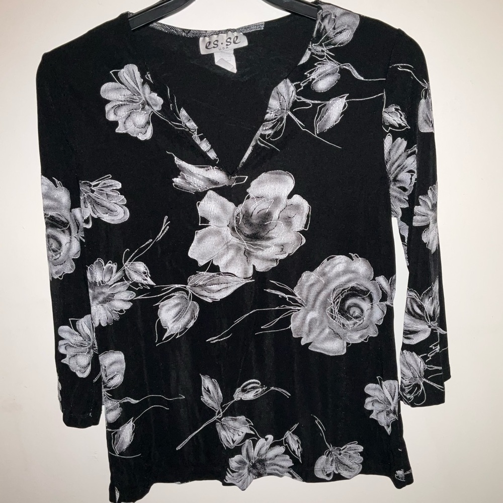Elegant Black and White Floral Blouse